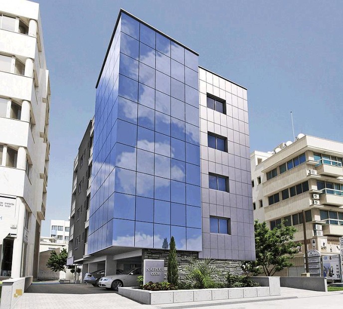 Modern architecture for offices and apartments in Nafpliou Court in Limassol, Cyprus.