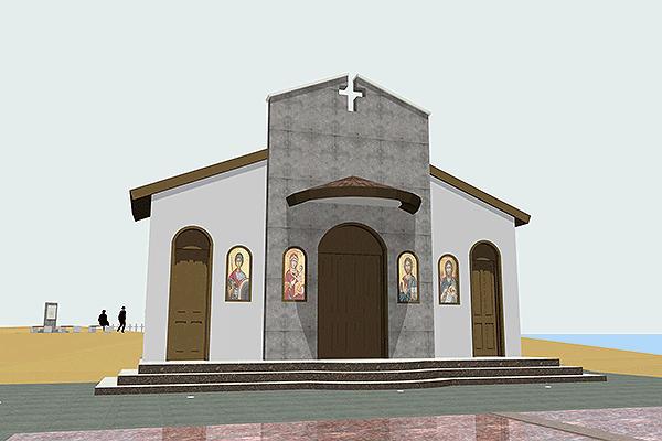 Modern looking christian temple in the Monumental complex at the Naval Base “Evangelos Florakis” in Mari, Cyprus.