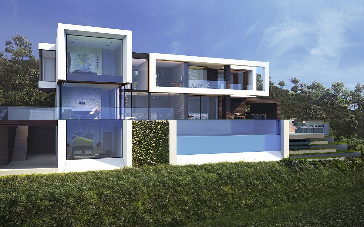 Glass, water, white and green meet in this most elegant architecture